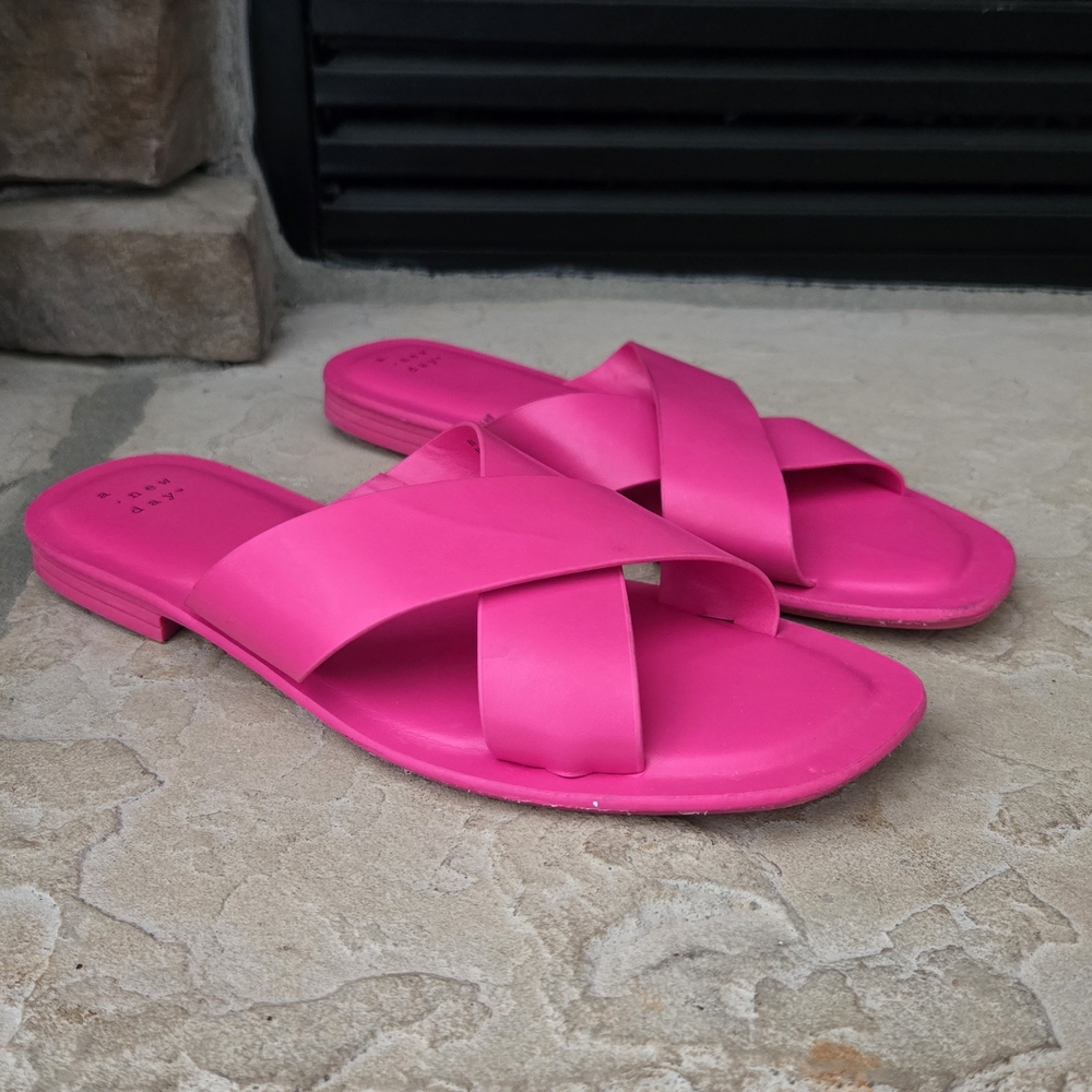 A New Day Pink Slide Sandals with Crisscross Straps